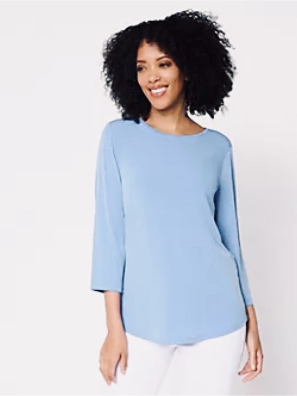 Susan Graver Liquid Knit Light Blue Women’s Boatneck 3/4 Sleeve Top- Women’s 3X
